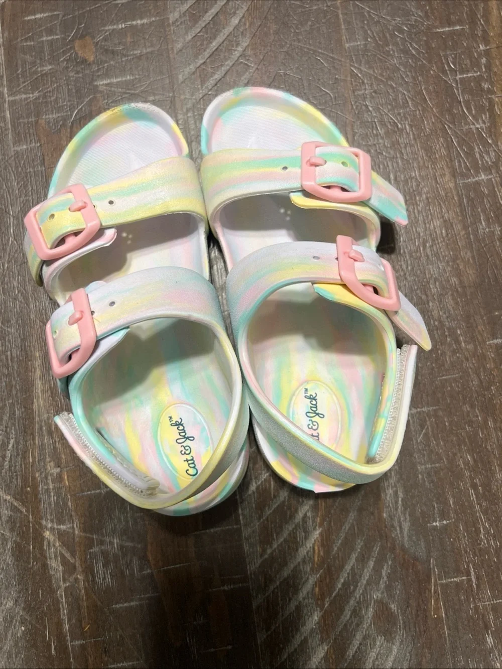 Cat & Jack Kids Pastel Rainbow Buckle Sandals - size 10 toddler
